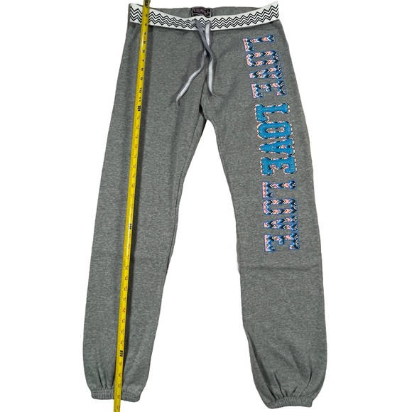Thrill size Xl grey sweatpants joggers with blue & orange love with rhinestones - Picture 8 of 10